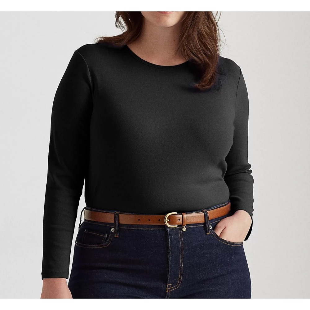 Lauren Ralph Lauren Women Plus Size 1X Black Long Sleeve Stretch T-Shirt NWT